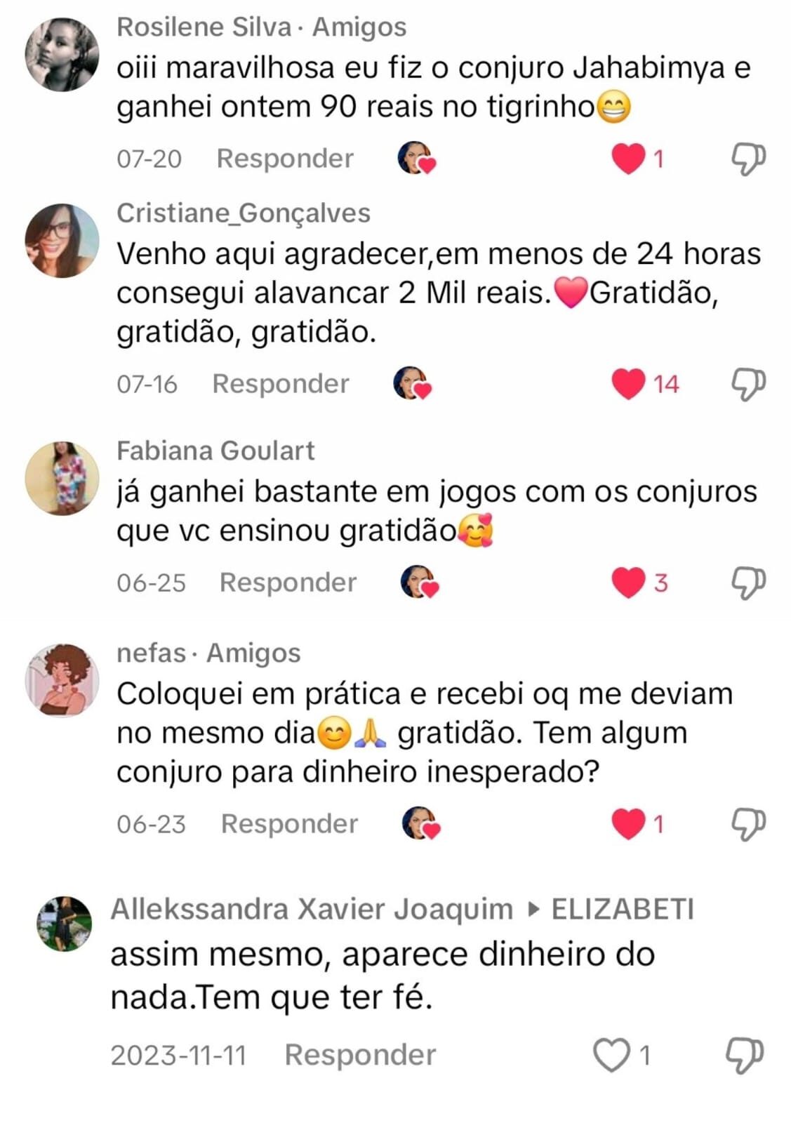 depoimentos de conjuros